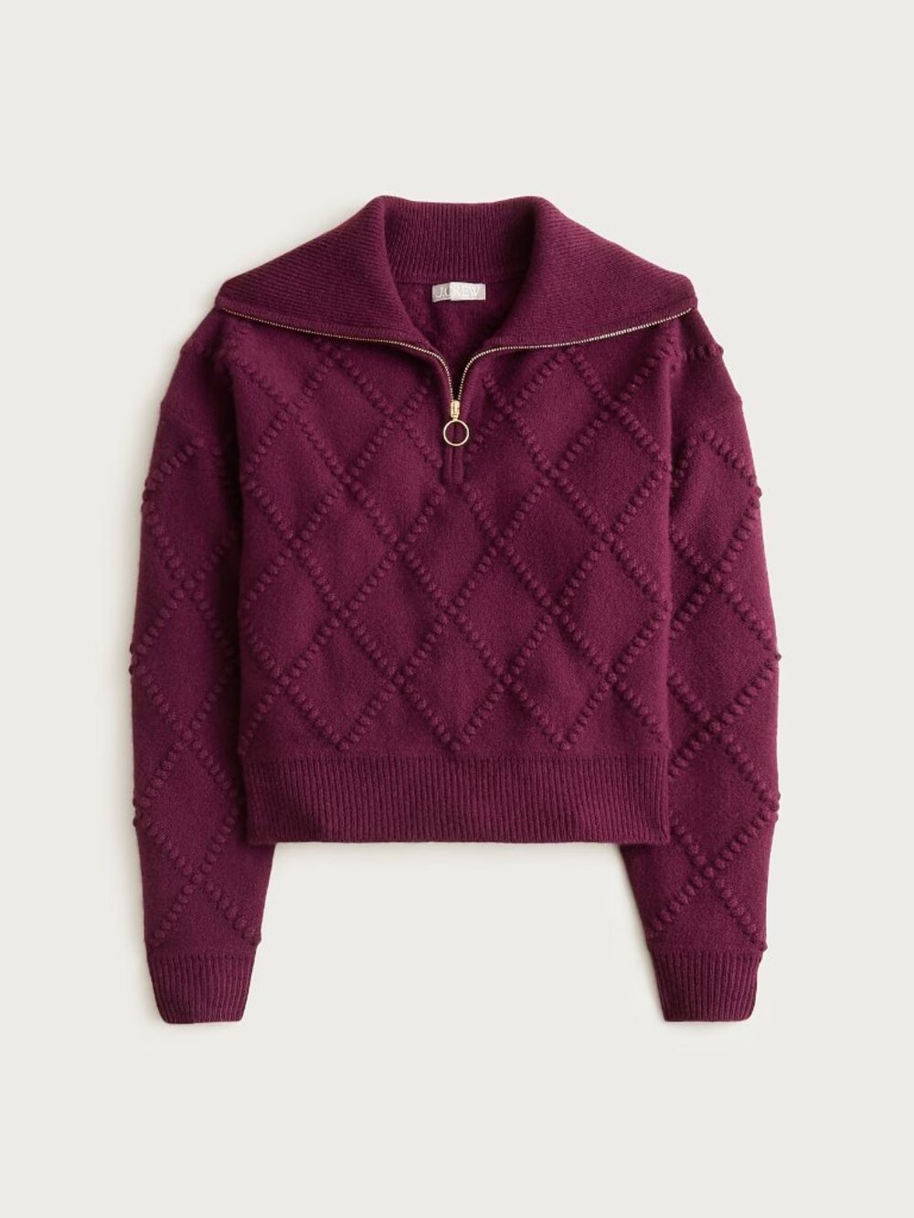 J.Crew Popcorn-Stitch Quarter-Zip Vintage Wool Sweater – Burgundy Sz M $199